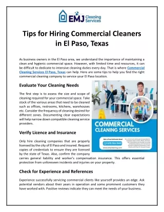 Tips for Hiring Commercial Cleaners in El Paso, Texas