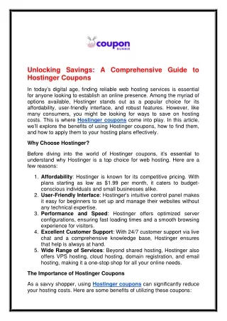 Unlocking Savings A Comprehensive Guide to Hostinger Coupons