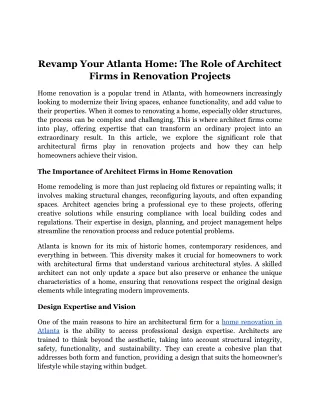 Revamp Your Atlanta Home The Role of Architect Firms in Renovation Projects