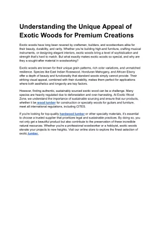 Understanding the Unique Appeal of Exotic Woods for Premium Creations