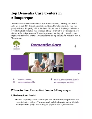 Top Dementia Care Centers in Albuquerque