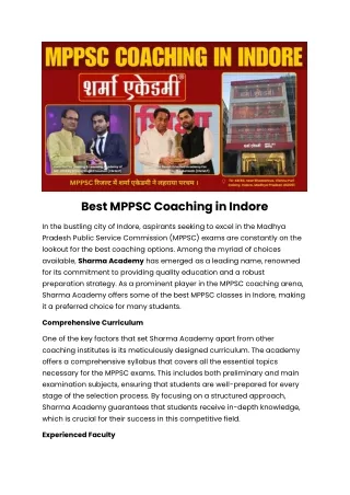 MPPSC Coaching in Indore