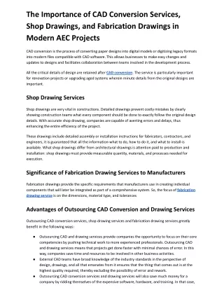 The Importance of CAD Conversion Services, Shop Drawings, and Fabrication Drawings in Modern AEC Projects