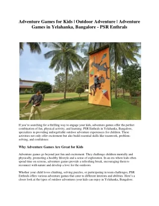 Adventure Games for Kids Outdoor Adventure Adventure Games in Yelahanka, Bangalore - PSR Enthrals