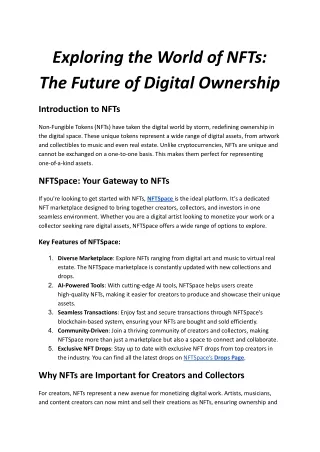 Exploring the World of NFTs: The Future of Digital Ownership