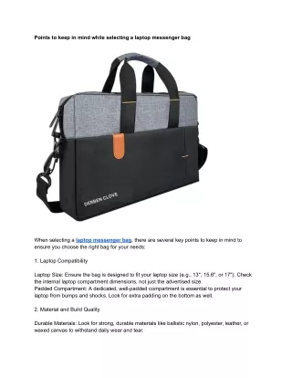 Points to keep in mind while selecting a laptop messenger bag