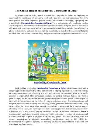 The Crucial Role of Sustainability Consultants in Dubai