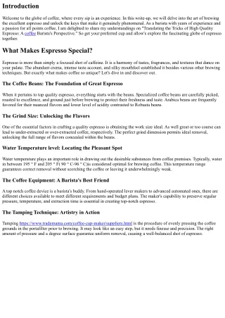 Translating the Secrets of Quality Espresso: A Barista's Viewpoint