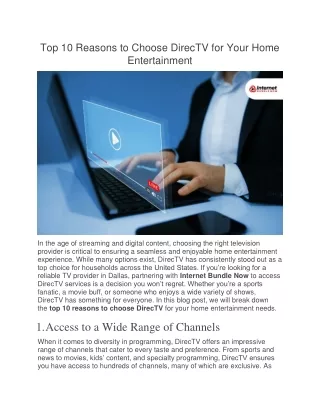 Top 10 Reasons to Choose DirecTV for Your Home Entertainment