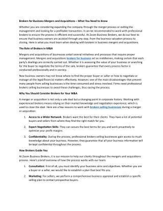 Brokers for Business Mergers and Acquisitions – What You Need to Know