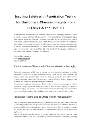 Ensuring Safety with Penetration Testing for Elastomeric Closures Insights