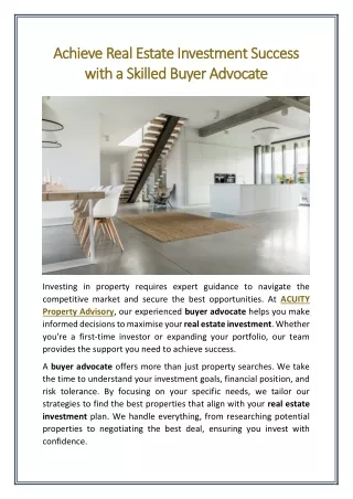 Achieve Real Estate Investment Success with a Skilled Buyer Advocate
