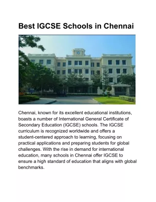 Best IGCSE Schools in Chennai