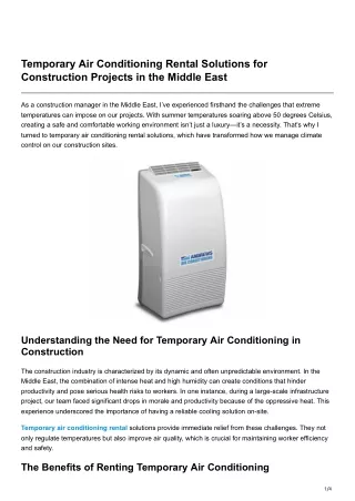 Temporary Air Conditioning Rental Solutions for Construction Projects in the Middle East