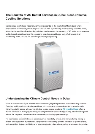 The Benefits of AC Rental Services in Dubai Cost-Effective Cooling Solutions