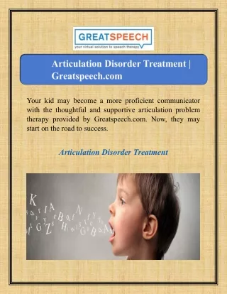 Articulation Disorder Treatment | Greatspeech.com