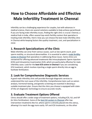 How to Choose Affordable and Effective Male Infertility Treatment in Chennai