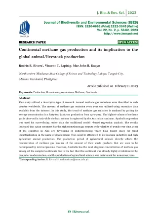 Continental methane gas production and its implication to the global animal