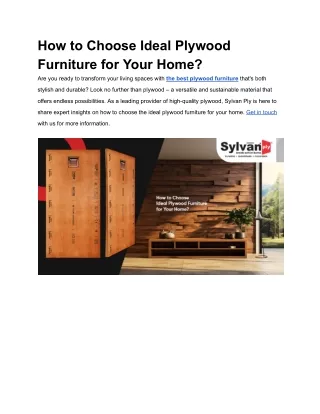 How to Choose Ideal Plywood Furniture for Your Home?