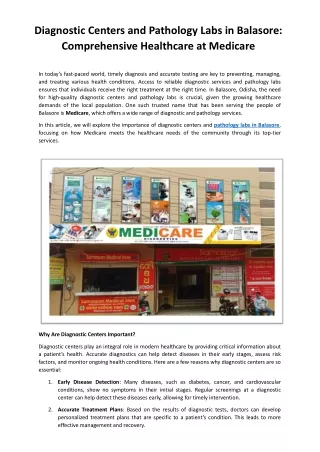 Diagnostic Centers and Pathology Labs in Balasore