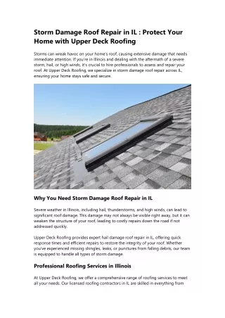 Storm Damage & Hail Damage Roof Repair IL | Upperdeck Roofing