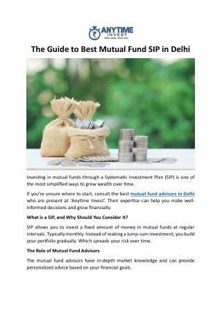 The Guide to Best Mutual Fund SIP in Delhi