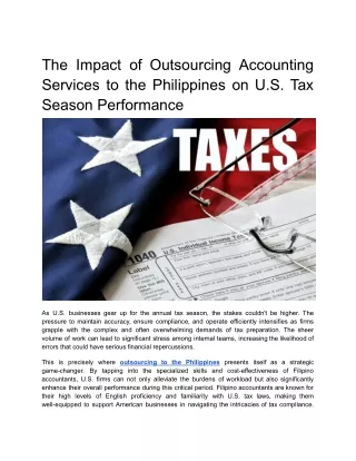 The Impact of Outsourcing Accounting Services to the Philippines on U.S. Tax Season Performance