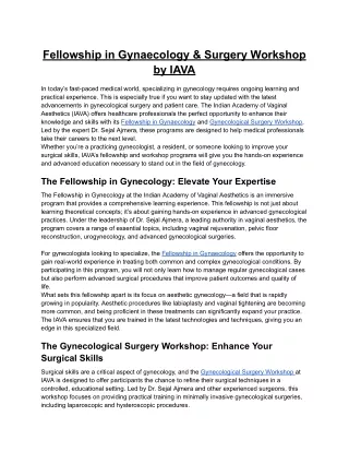 Fellowship in Gynaecology & Surgery Workshop by IAVA