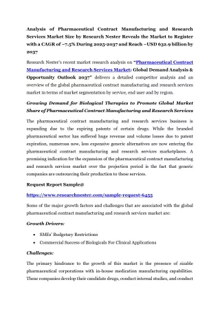 Pharmaceutical Contract Manufacturing and Research Services Market