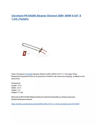 Cleveland FK104306 Steamer Element 208V 300W 9-3_4_ X 1-3_4 _ PartsFe