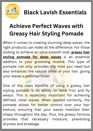 Achieve Perfect Waves with Greasy Hair Styling Pomade