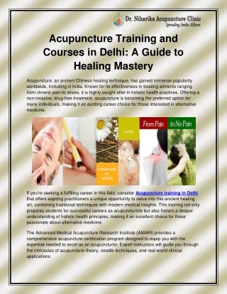 Acupuncture training in Delhi