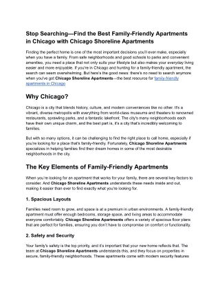 Stop Searching—Find the Best Family-Friendly Apartments in Chicago with Chicago Shoreline Apartments