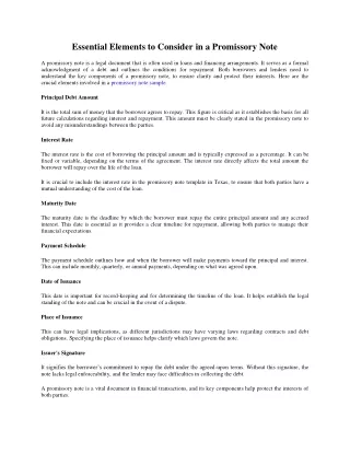 Essential Elements to Consider in a Promissory Note