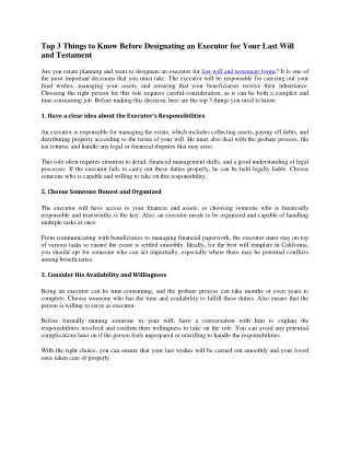 Top 3 Things to Know Before Designating an Executor for Your Last Will and Testament