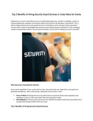 Top 5 Benefits of Hiring Security Guard Services in Costa Mesa for Events