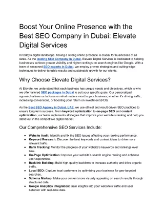 Boost Your Online Presence with the Best SEO Company in Dubai_ Elevate Digital Services