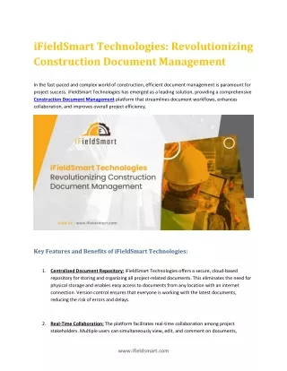 iFieldSmart Technologies Revolutionizing Construction Document Management