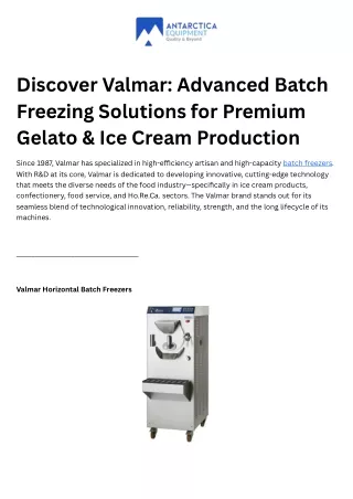 Valmar Batch Freezer ice-cream maker machine