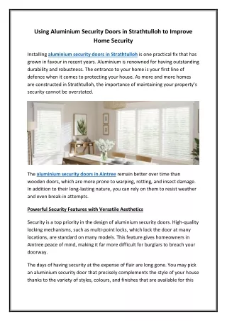 Using Aluminium Security Doors in Strathtulloh to Improve Home Security