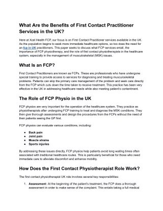 What Are the Benefits of First Contact Practitioner Services in the UK?