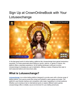 Sign Up at CrownOnlineBook with Your Lotusexchange
