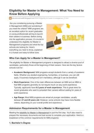 Eligibility for Master in Management What You Need to Know Before Applying