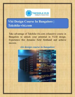 Vlsi Design Course In Bangalore | Takshila-vlsi.com