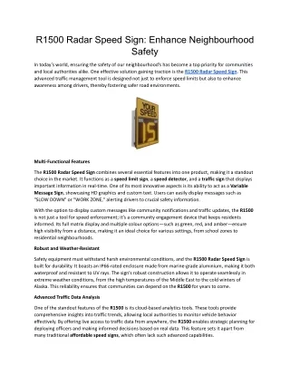 R1500 Radar Speed Sign_ Enhance Neighbourhood Safety
