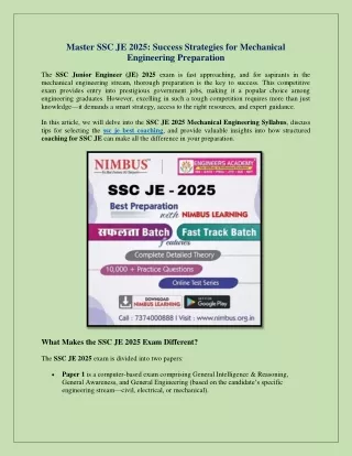 Master SSC JE 2025: Success Strategies for Mechanical Engineering Preparation