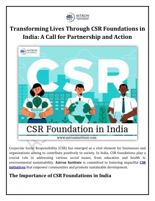 Transforming Lives Through CSR Foundations in India: A Call for Partnership