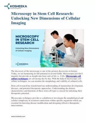 Microscopy in Stem Cell Research: Unlocking New Dimensions of Cellular Imaging