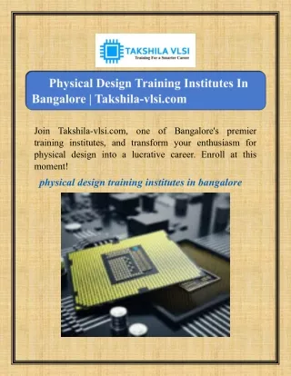 Physical Design Training Institutes In Bangalore | Takshila-vlsi.com
