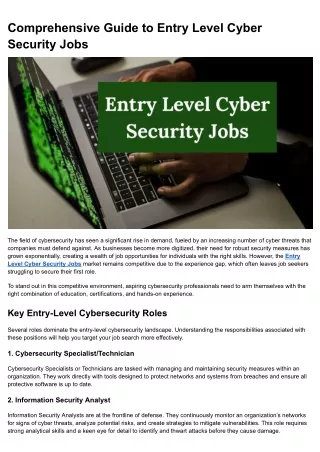 Comprehensive Guide to Entry Level Cyber Security Jobs
